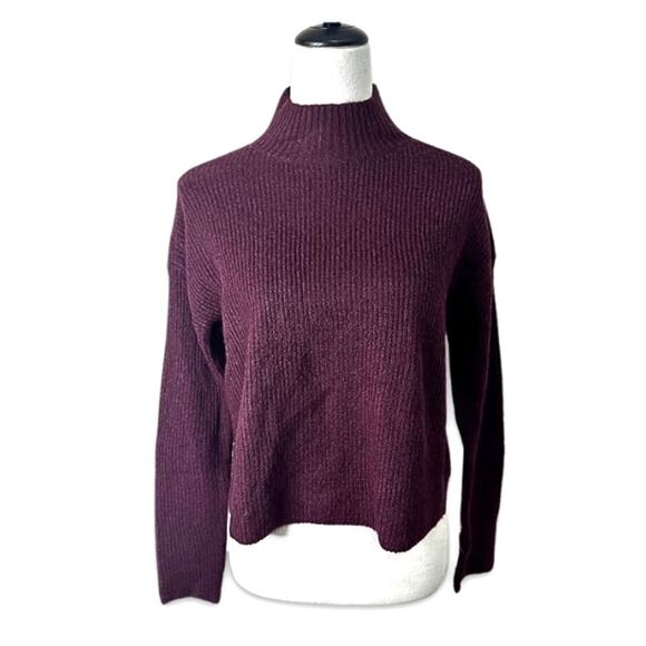 BP Ribbed Sweater Mock Neckline Long Sleeves Rich Burgundy Purple Women's XS NWT - Picture 2 of 10